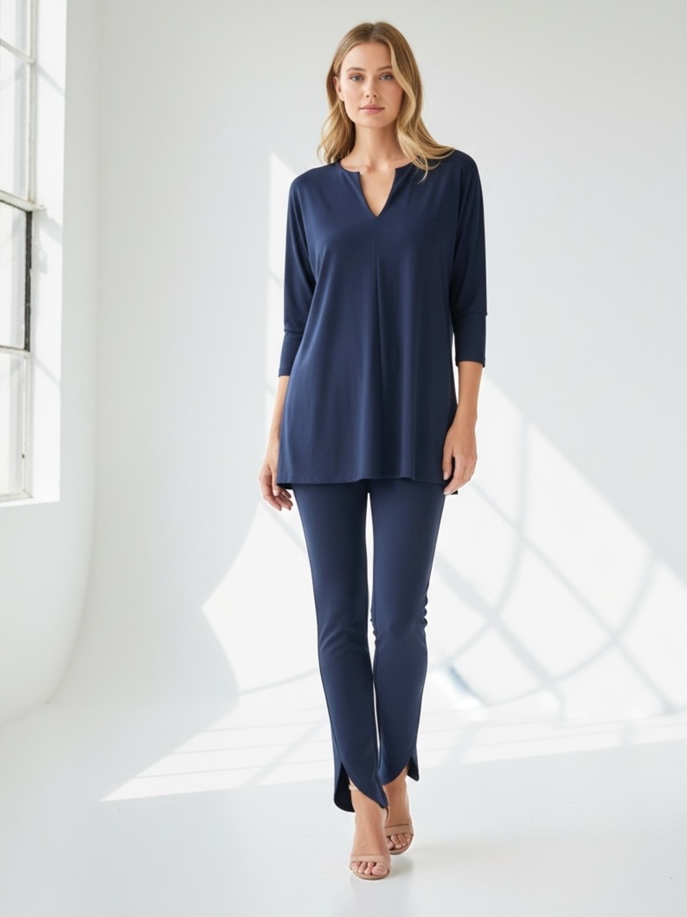 Trina Turk Navy 2-Piece Pants Set | 3/4 Sleeve Top + Tailored Pants | 6 | NWT